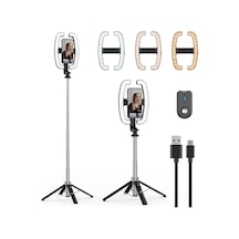 Exenar - Siyah - Monopod Tripod Led Işık Selfie Kumandalı Tripod 138cm Canlı Yayın Telefon Tutcusu