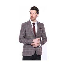 Wessi Ekose Slim Fit Bordo Erkek Ceket - Wessi Bordo