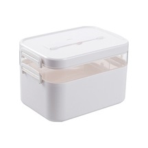 Sones Ev Tipi Taşınabilir Kozmetik Bitirme Saklama Kutusu Büyük Kapasiteli Aile Güvenliği Acil Durum Saklama Kutusu Çift Katmanlı İlaç Kutusu, Boyut: L-28,5x19,5x18,5 Cm Beyaz