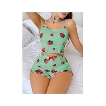 Lily Bianca Nightwear Askılı Göbek Kısmı Dekolteli Fiyonk Detaylı Ve Şortlu Penye Gecelik Yeşil