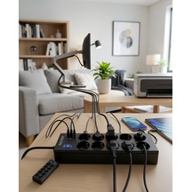 Akım Korumalı 10'lu Çoklu Priz Usb-a Ve Type-c Şarj Çıkışlı 2 m
