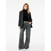 Koton Pamuklu Bol Kalıp Düğmeli Cepli Yıkamalı Jean Pantolon - Loose Straight Fit Jean Gri 6wal40178md Gri