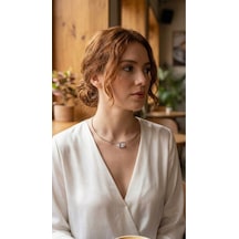 Pirinç Gümüş Renk Choker Model Zirkon Taşlı Kadın Kolye - Gümüş