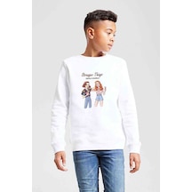 Tshirthane Stranger Things Eleven & Madmax Baskılı Unisex Çocuk Beyaz Sweat