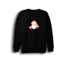 Noel Baba Christmas Yeni Yıl Baskılı Bisiklet Yaka Sweatshirt Siyah