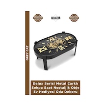 Delux Serisi Metal Çarklı Sehpa Saat Nostaljik Obje Ev Hediyesi Oda Dekoru