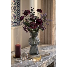 Chacha Home Nova Geometrik Tasarım Füme Cam Vazo - Dekoratif Çiçeklik - 30 Cm Füme