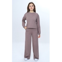 Toontoy Kids Toontoy Kız Çocuk 2'li Takım Taş İşlemeli Bisiklet Yaka Sweatshirt & Beli Lastikli Bol Paça Cepli Eşofman Altı Siyah