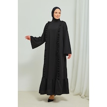 Fırfır Detaylı Tesettür Elbise Abaya Brc11m01 Siyah 001