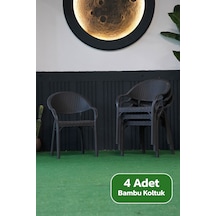 Alezy Bambu Rattan Kollu Koltuk 4 Adet Antrasit