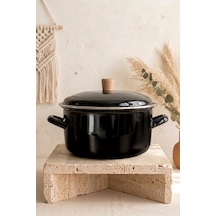 Terra Cook Ahşap Kulplu,paslanmaz Saplı Siyah Süzgeçli Emaye Kızartma Tenceresi 22 Cm Siyah