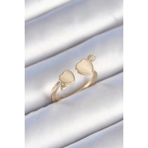 Ceylan Adam Pirinç Gold Renk Beyaz Mineli Kalp Model Kadın Yüzük Çok Renkli