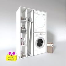 Kenzlife Çamaşır-kurutma Makinesi Dolabı Alyusha Sol Byz 180 120 60 Banyo Arkalıksız + Tekli Duvar Rafı Hediyeli Beyaz