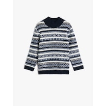 Koton Yarım Balıkçı Yaka Kazak Uzun Kollu Mavi Desenli 4wkb90005ht Mavi Desenli Mavi