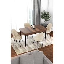 Canisa Concept Kor Serisi 70x114 Açılabilir Mutfak Masası Takımı Barok Desen Masa 4 Krem Sandalye Masa Barok Ahşap 4 Krem Sandalye