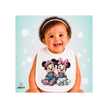 Mickey Ve Minnie Keten Bebek Mama Önlüğü Yumuşak - Emici - Yıkanabilir - Özel Tasarım P133 Çok Renkli