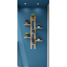 Dekoratif Ahşap Duvar Rafı - 120x50 Cm Çok Amaçlı Saksılık Ve Çiçeklik Standı - Çift Taraflı Bantlı Bej