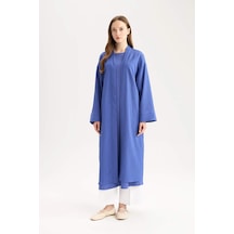 Defacto Relax Fit Şal Yaka Krinkıl Kumaş Uzun Kimono E1816AX25SP Mavi