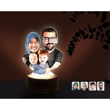 Kişiye Özel Tesettürlü Aile Karikatürlü Dekoratif 3D Biblo Led Iş (483006824)