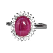 Sterling Gümüş Kadın Yüzük Gerçek Doğal Taş - Şık Tasarım Yıldız Yakutu Gümüş