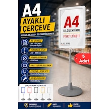 5 Adet - A4 Ayaklı Çerçeve Seti Yuvarlak Tabanlı Teleskopik Fiyat Etiketi Standı Beyaz