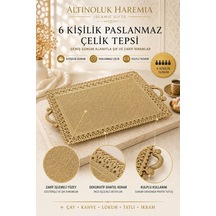 6 Kişilik Paslanmaz Çelik Tepsi Kulplu Dekoratif Sunum Tepsisi 1