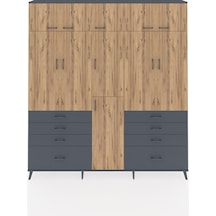 Arges Dolap 8 Raflı 8 Çekmeceli 3 Askılı 220x30x243 Antrasit-çam/antrasit Atlas Çam/antrasıt