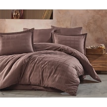 Çift Kişilik ÇİZGİLİ SATEN Nevresim Takımı V6 KOYU KAHVE-6511 Kahverengi