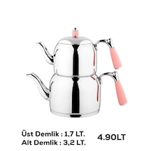 Özkent K-378 Armine Mega Boy Paslanmaz Çelik Çaydanlık Takımı Pem Pembe
