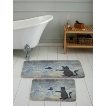 Rovigo Home Baskılı Kaymaz Taban 2 Li Banyo Paspas Takım Rvg5091-100X60-60X50 Çok Renkli