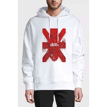 Iron Maiden X Metal Rock Muzik Baskılı Beyaz Erkek Kapşonlu Sweat