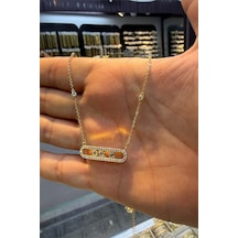 Taşlı Kolye 14 K Yeşil Renk 45 Cm Altın