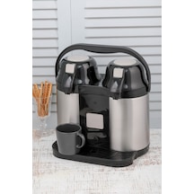Cooker Termos 5 Lt. Çiftli Çelik Pompalı Çay Termosu - Su Termosu Siyah