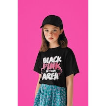 Sevbano Black Pink In Your Area Yazılı Unisex Müzik Grubu Çocuk Tişört 1 Siyah