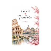Rome Temalı Thank You Kartı 8x5 Cm Sipariş Teşekkür Kartı Paket Içi Not Kartı 100 Adet - Pembe - 058