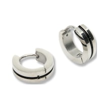 Ocean Pole Çelik Siyah Çizgili Küpe Gümüş