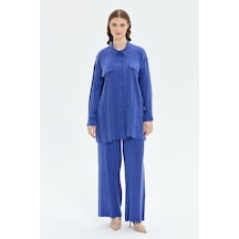 Müsemma Kadın Oversize Gömlek Yaka Midi Takım - Günlük Şıklık Saks