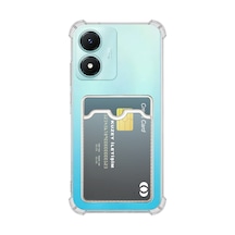 Vivo Y02s İle Uyumlu Kapak Kamera Korumalı Kartlıklı Darbe Emici Özellikli Şeffaf Silikon Kılıf