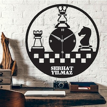 Satranç Temalı Ahşap Duvar Saati Ahşap - Siyah