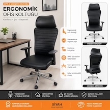 Siyah Ergonomik Ofis Çalışma Koltuğu Sırt Destekli, Hareketli Kolçaklı 2 Yıl Garantili