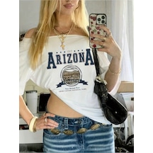 Startmore Startmore Beyaz Kadın Düşük Omuz Kayık Yaka Arizona Baskılı Beyaz