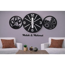 Salon Duvar Saati 40 Cm Çiçekler 30 Cm Kişiye Özel No 1023 Çok Renkli