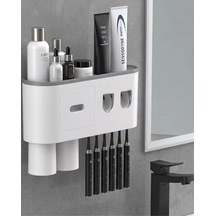 Çok Fonksiyonlu Diş Fırçası Tutucu Otomatik Dispenser Bardaklı Organizer Çr