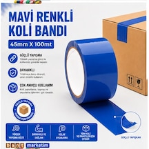 Mavi Koli Bandı 45mmx100m Renkli Koli Bantı Mavi Renk Hotmelt Yapışkanlı 387e8 1