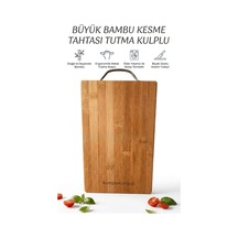 Kamptek Ahşap Büyük Boy Bambu Kesme Tahtası - Metal Kulplu Sunum Ve Ekmek Tahtası Doğrama Tahtası Çok Renkli