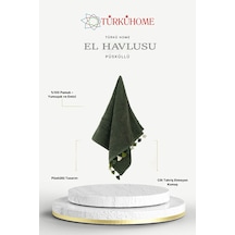 Püsküllü Yumuşak Pamuk Havlu Yüksek Emicili El Havlusu 50x90 Cm Haki
