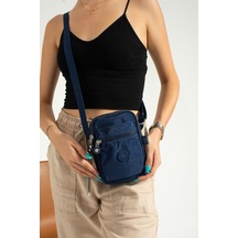M 227 Mega Bag Krinkıl Kumaş Unisex Küçük Omuz Çantası, Telefonluk Lacivert