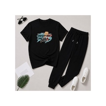 Herkesemoda İnspıre More Baskı Detaylı T-shirt Eşofman Takımı Siyah
