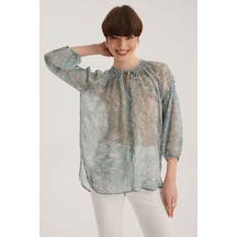 Stella Pulvis Mavi Bağlama Detaylı Reglan Kol Yuvarlak Yaka Bluz