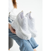 Dabab Shoes Olıvıa Beyaz Taş Detaylı 10 Cm Gizli Topuk Platform Slip-on Sneaker Ayakkabı